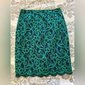 Lilly Pulitzer Green and Blue Lace Pencil Skirt